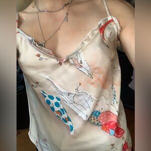 Aritzia Wilfred Silky Cream Camisole with Feminine Motif